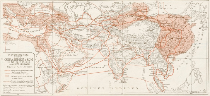 Network of trades between Roman Empire, China and India. Source: Herrmann, 1922